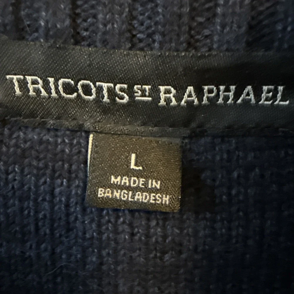 Tricots St Raphael Mock‎ Neck Full Zip Knit Cardigan Sweater Men's L Navy Preppy